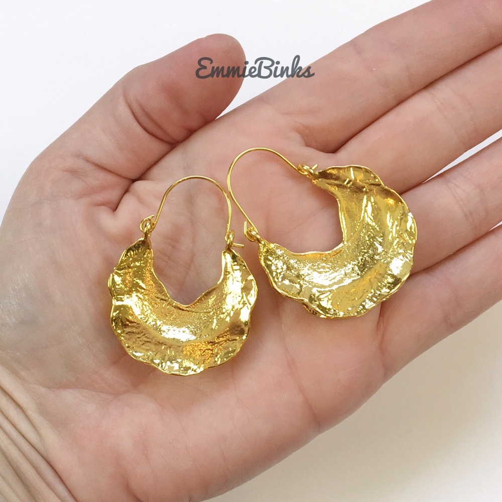 ✨3for$38 New Zara Textured Metal Crescent Gold Hoop Earrings - Picture 5 of 14
